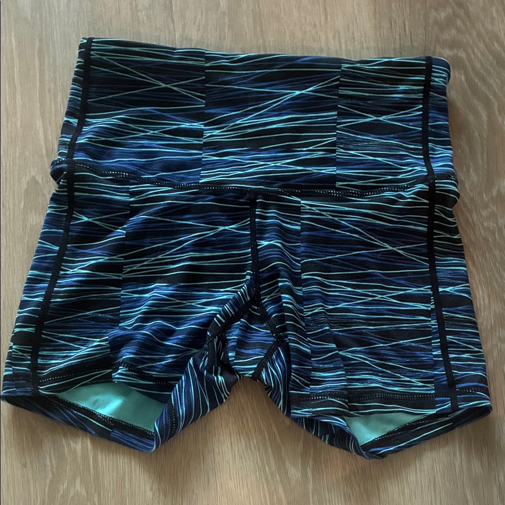Blue and Black Patterned Athletic Shorts